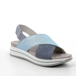 Woman Igi&Co Wedges-Avio-Celeste Women'S Leather Wedge Sandals