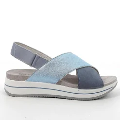 Woman Igi&Co Wedges-Avio-Celeste Women'S Leather Wedge Sandals