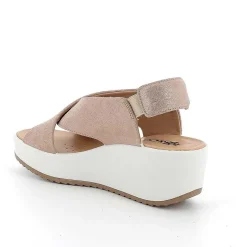 Woman Igi&Co Wedges-Beige Women'S Leather Wedge Sandals