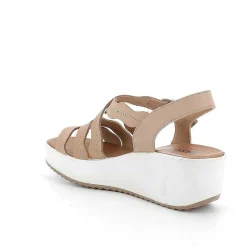 Woman Igi&Co Wedges-Beige Women'S Leather Wedge Sandals