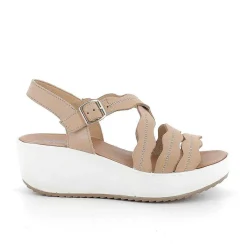 Woman Igi&Co Wedges-Beige Women'S Leather Wedge Sandals