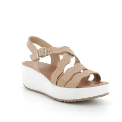 Woman Igi&Co Wedges-Beige Women'S Leather Wedge Sandals