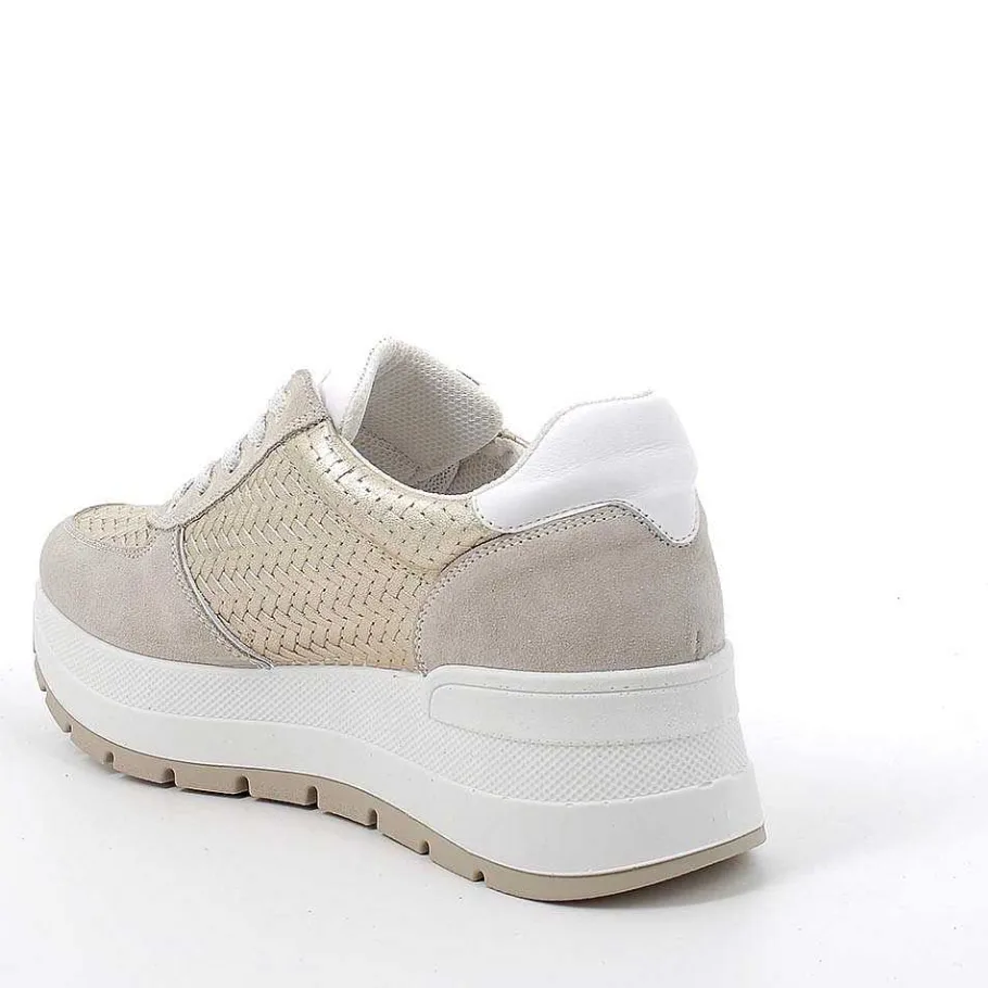 Woman Igi&Co Wedges-Beige-Platinum Women'S Leather Wedge Sneakers