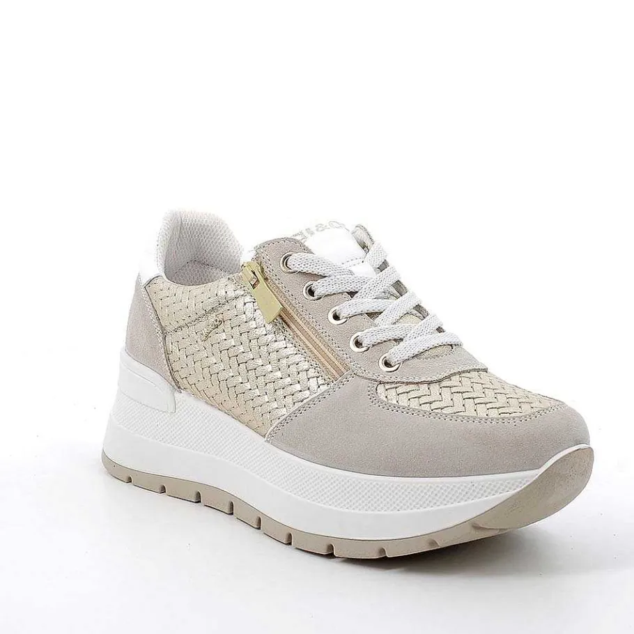 Woman Igi&Co Wedges-Beige-Platinum Women'S Leather Wedge Sneakers