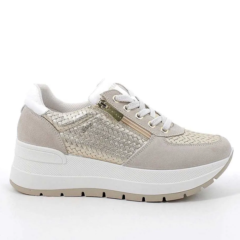 Woman Igi&Co Wedges-Beige-Platinum Women'S Leather Wedge Sneakers