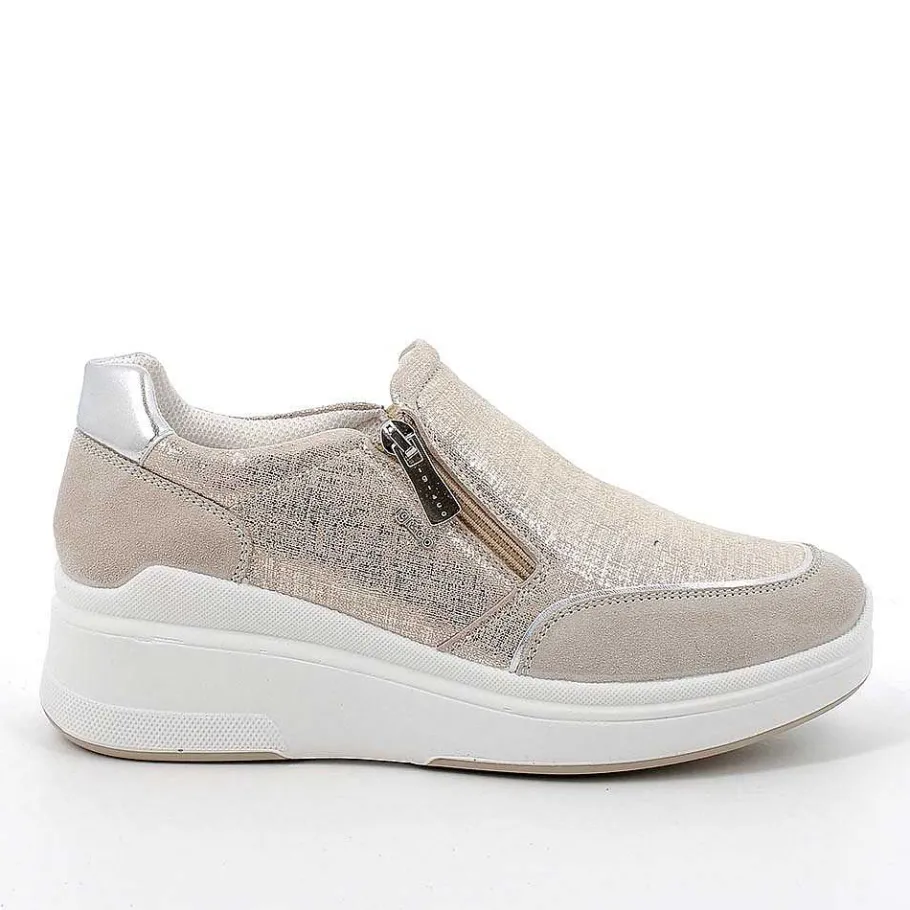 Woman Igi&Co Wedges-Beige-Platinum Women'S Leather Wedge Slip On