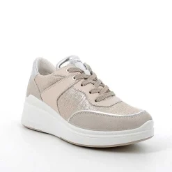 Woman Igi&Co Wedges-Beige-Platinum Women'S Leather Wedge Sneakers