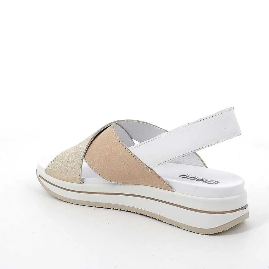 Woman Igi&Co Wedges-Beige-Platinum Women'S Leather Wedge Sandals