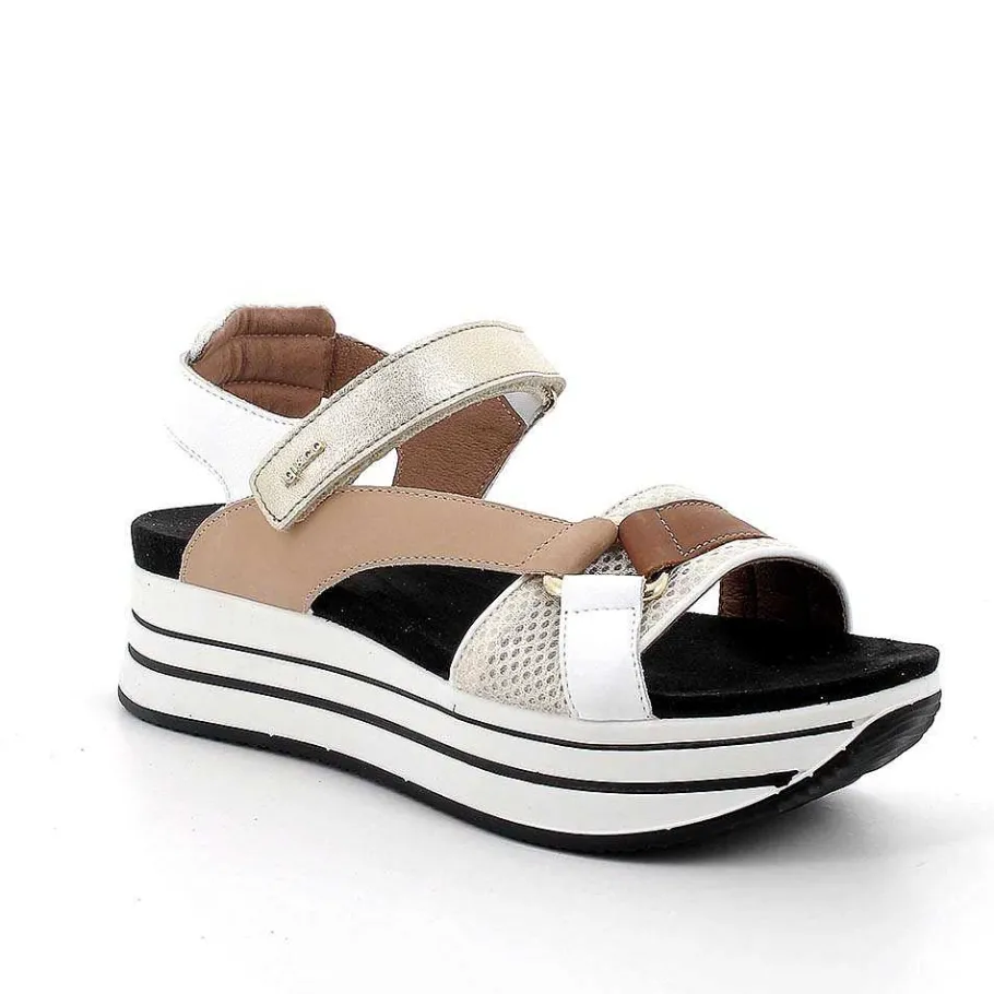 Woman Igi&Co Wedges-Beige-White Women'S Leather Wedge Sandals