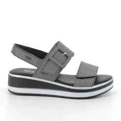 Woman Igi&Co Wedges-Black Glitter Women'S Wedge Sandals