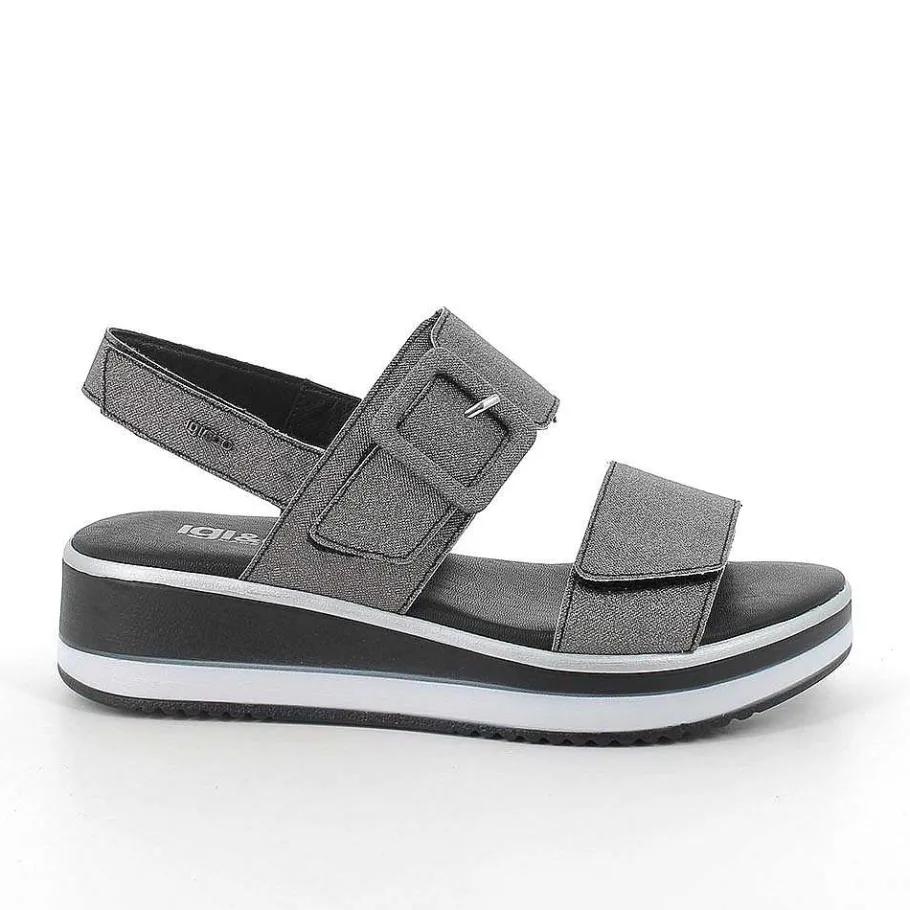 Woman Igi&Co Wedges-Black Glitter Women'S Wedge Sandals