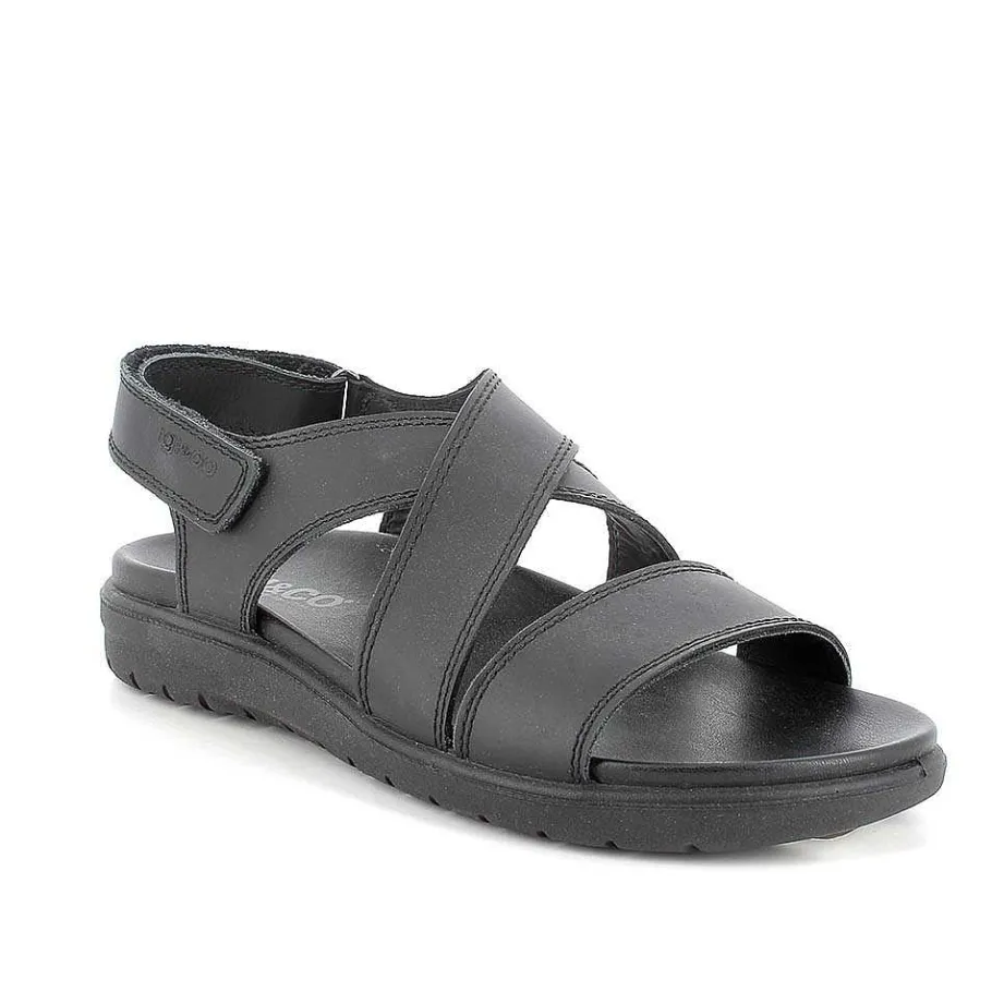 Man Igi&Co Sandals-Black Men'S Leather Sandals