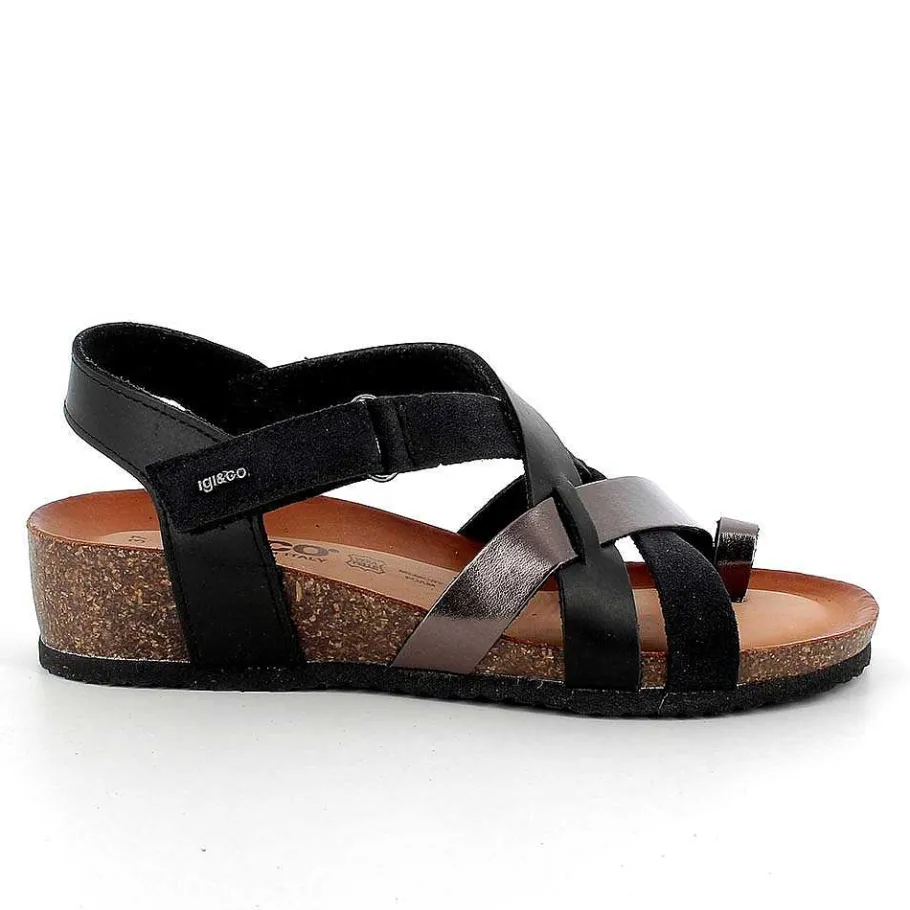 Woman Igi&Co Sandals And Flip Flops-Black Women'S Leather Flip Flop Sandals