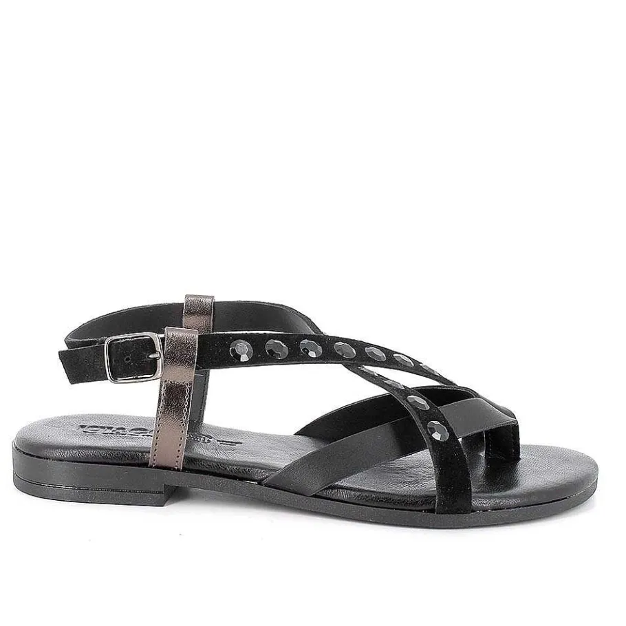 Woman Igi&Co Sandals And Flip Flops-Black Women'S Leather Flip Flop Sandals