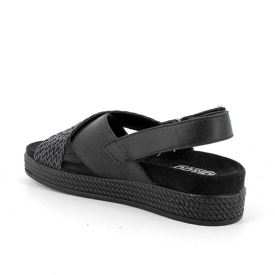 Woman Igi&Co Sandals And Flip Flops-Black Women'S Leather Sandals