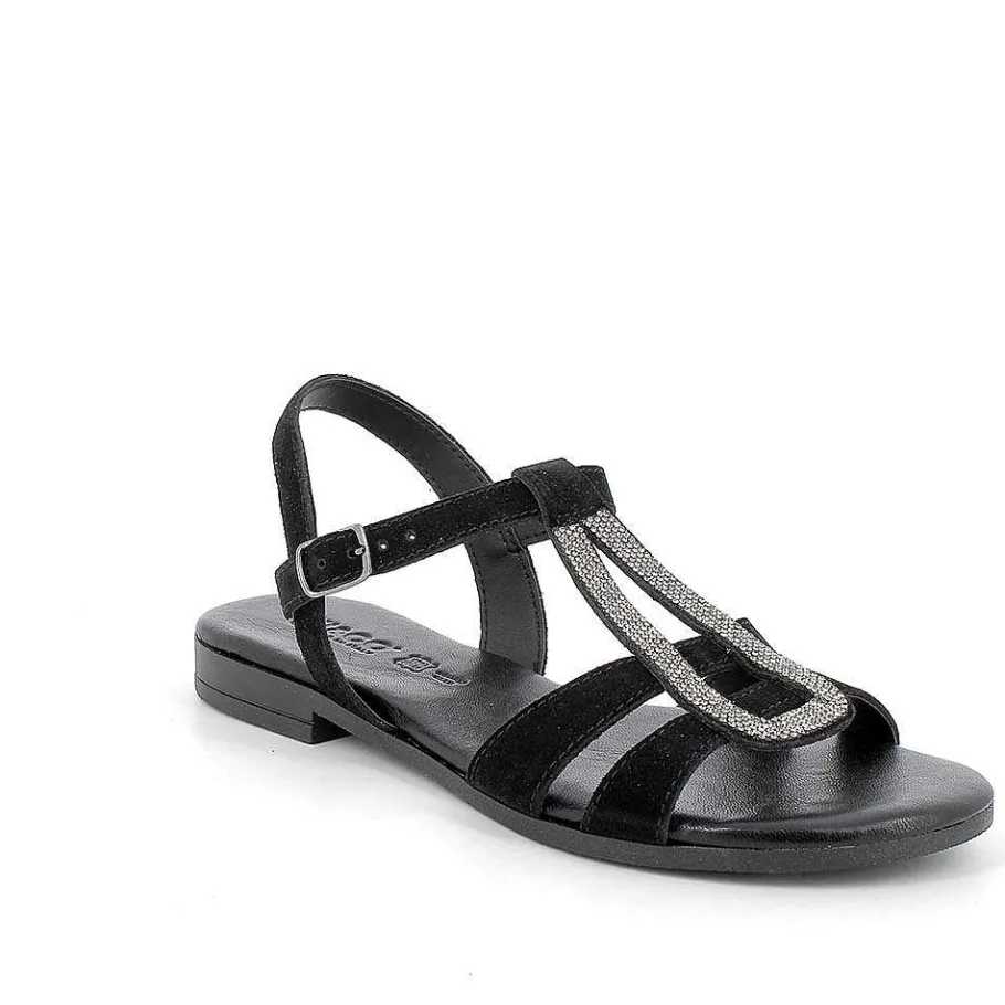 Woman Igi&Co Sandals And Flip Flops-Black Women'S Leather Sandals
