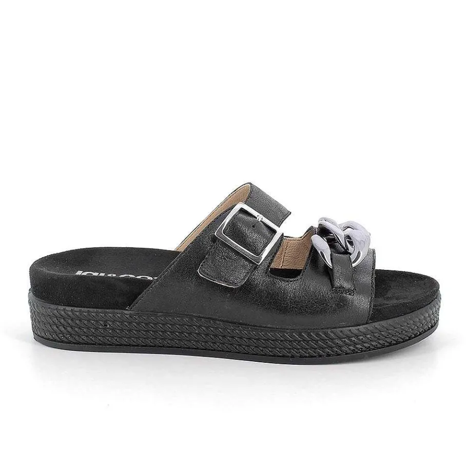 Woman Igi&Co Sandals And Flip Flops-Black Women'S Leather Sandals