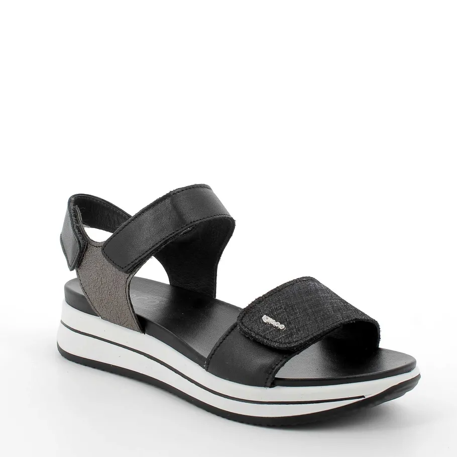 Woman Igi&Co Wedges-Black Women'S Leather Wedge Sandals