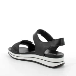 Woman Igi&Co Wedges-Black Women'S Leather Wedge Sandals