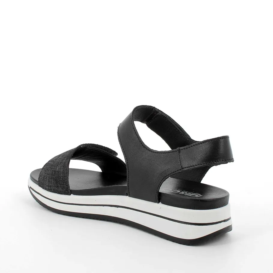 Woman Igi&Co Wedges-Black Women'S Leather Wedge Sandals