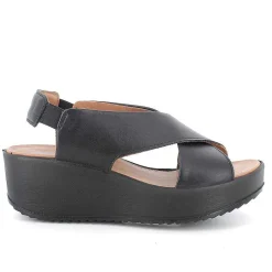 Woman Igi&Co Wedges-Black Women'S Leather Wedge Sandals