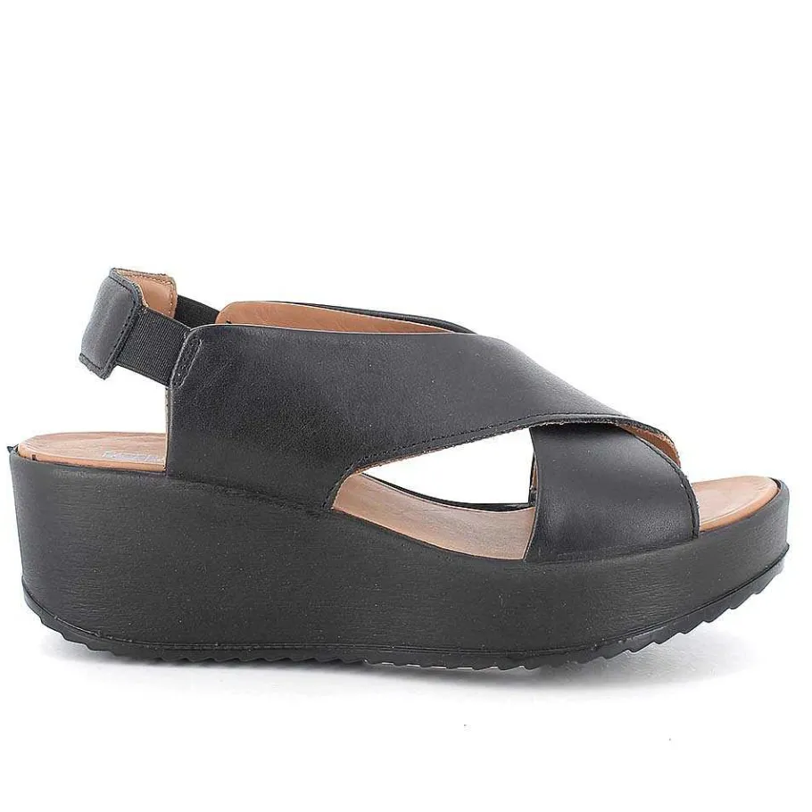 Woman Igi&Co Wedges-Black Women'S Leather Wedge Sandals
