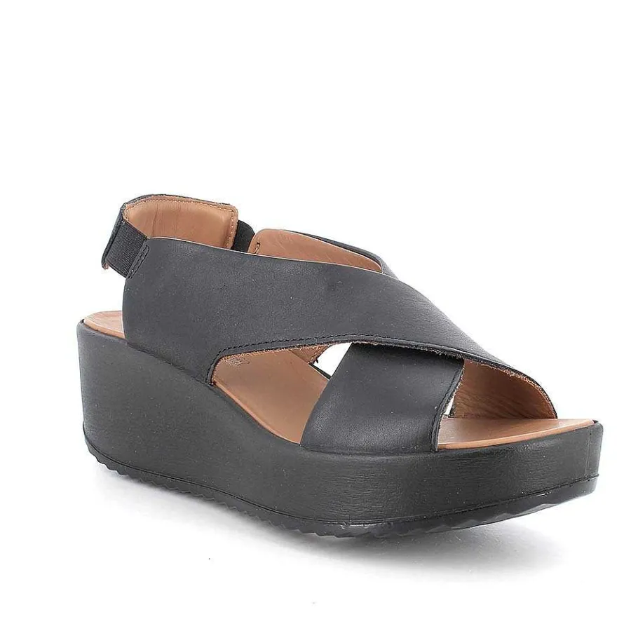 Woman Igi&Co Wedges-Black Women'S Leather Wedge Sandals
