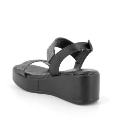 Woman Igi&Co Wedges-Black Women'S Leather Wedge Sandals