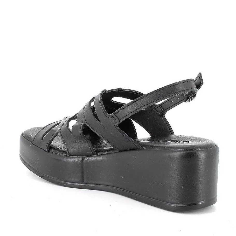 Woman Igi&Co Wedges-Black Women'S Leather Wedge Sandals