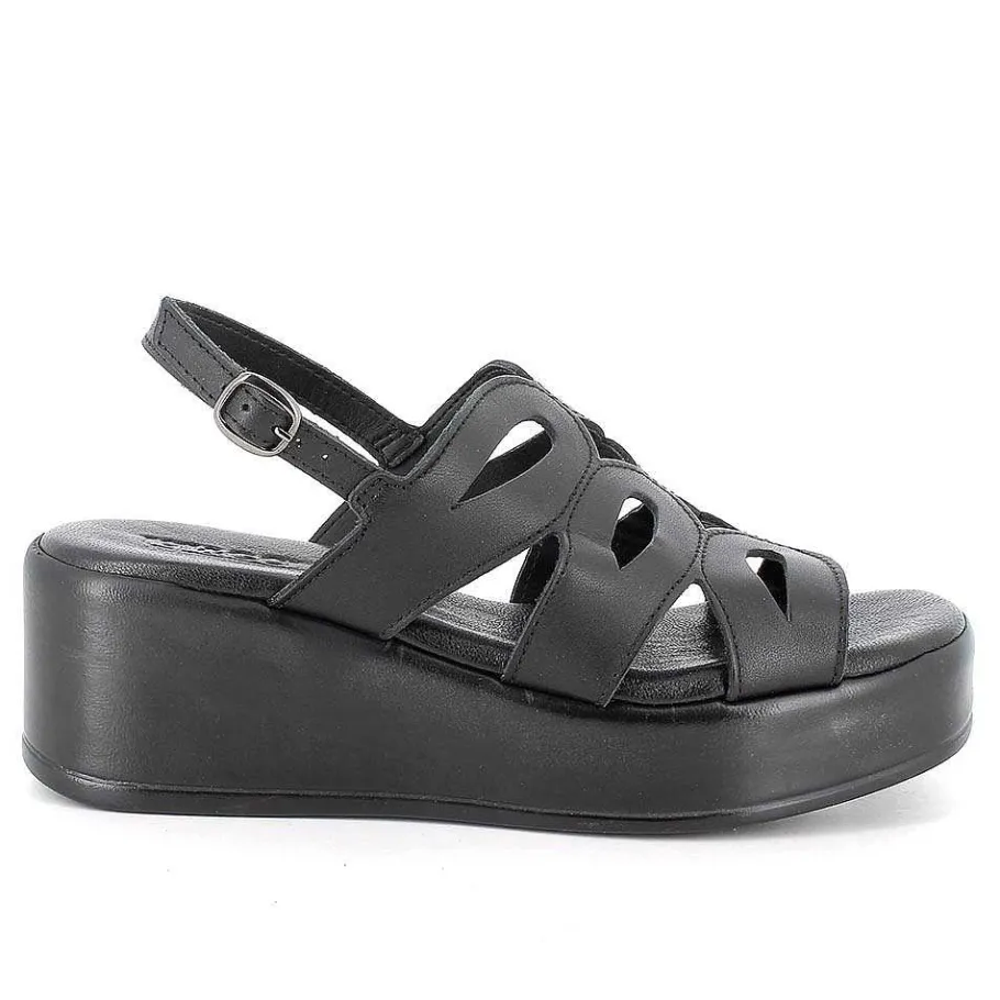 Woman Igi&Co Wedges-Black Women'S Leather Wedge Sandals