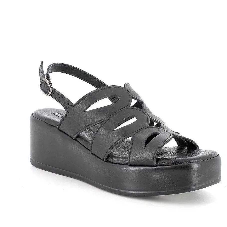Woman Igi&Co Wedges-Black Women'S Leather Wedge Sandals