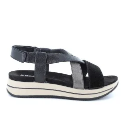 Woman Igi&Co Wedges-Black Women'S Leather Wedge Sandals