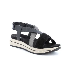 Woman Igi&Co Wedges-Black Women'S Leather Wedge Sandals