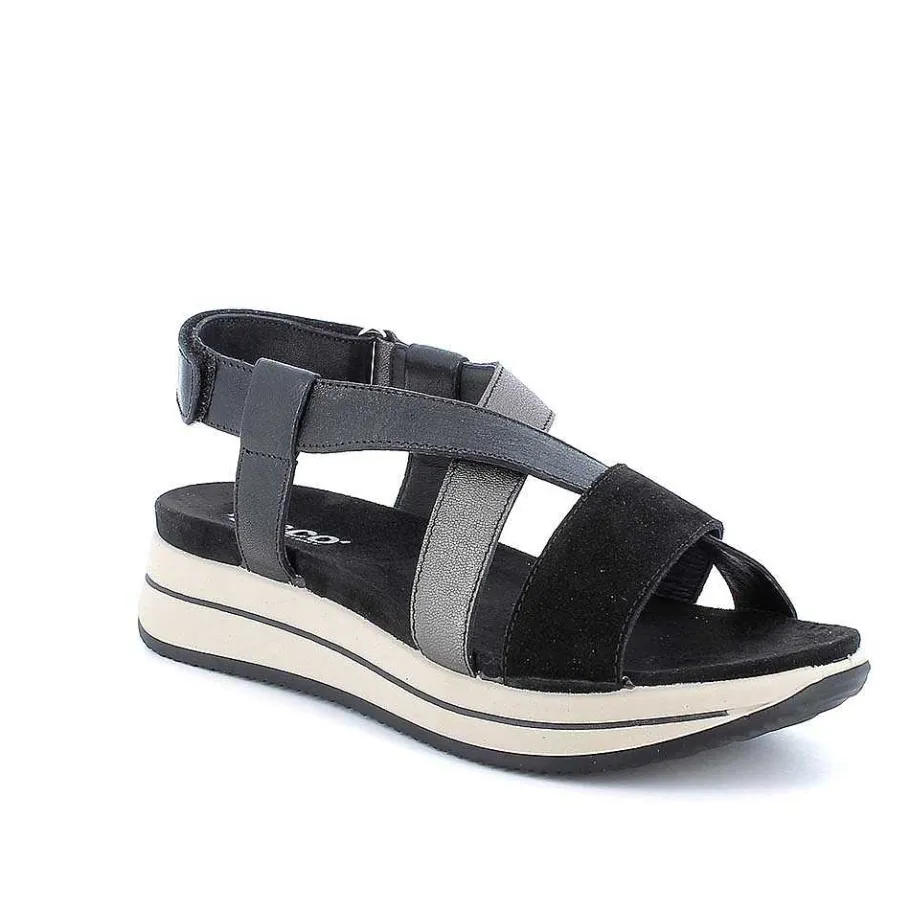 Woman Igi&Co Wedges-Black Women'S Leather Wedge Sandals