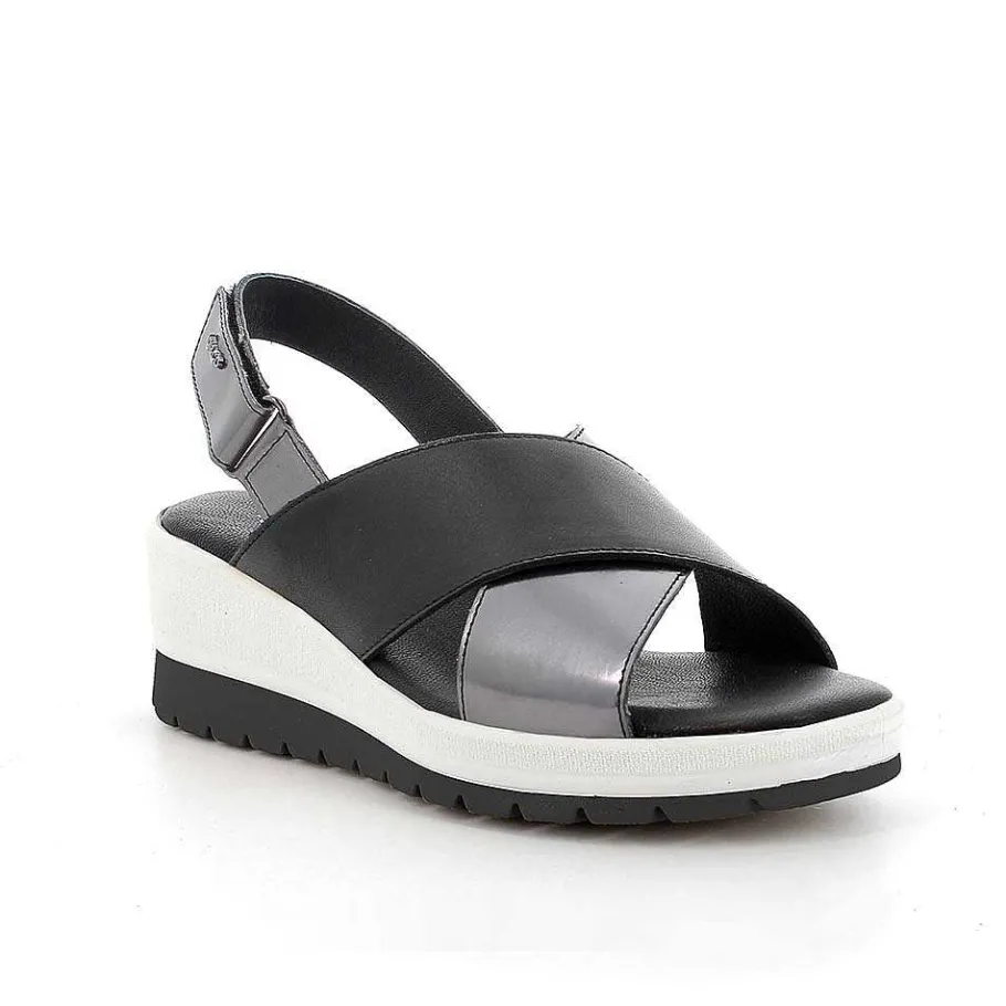 Woman Igi&Co Wedges-Black Women'S Leather Wedge Sandals