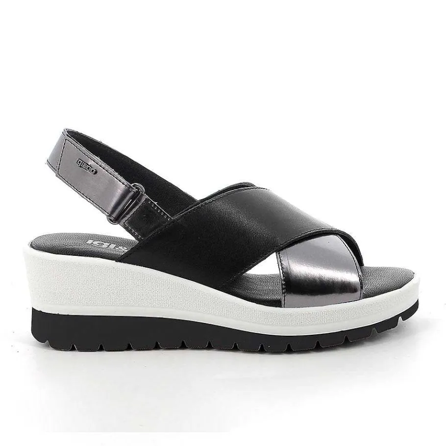 Woman Igi&Co Wedges-Black Women'S Leather Wedge Sandals