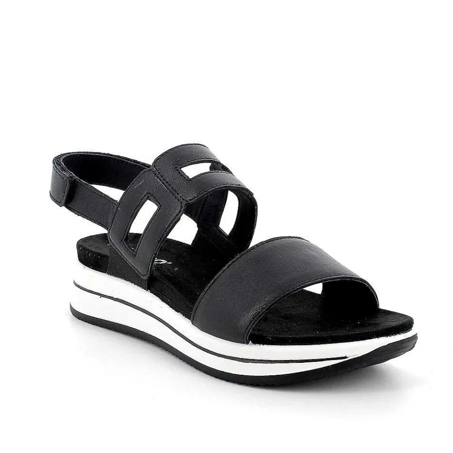 Woman Igi&Co Wedges-Black Women'S Leather Wedge Sandals
