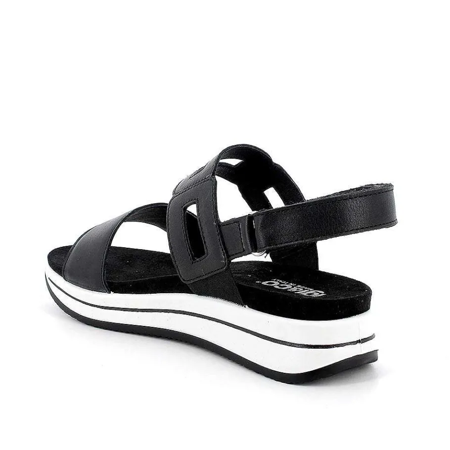 Woman Igi&Co Wedges-Black Women'S Leather Wedge Sandals