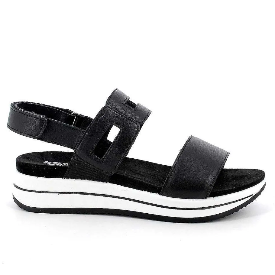 Woman Igi&Co Wedges-Black Women'S Leather Wedge Sandals