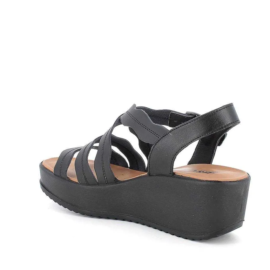 Woman Igi&Co Wedges-Black Women'S Leather Wedge Sandals