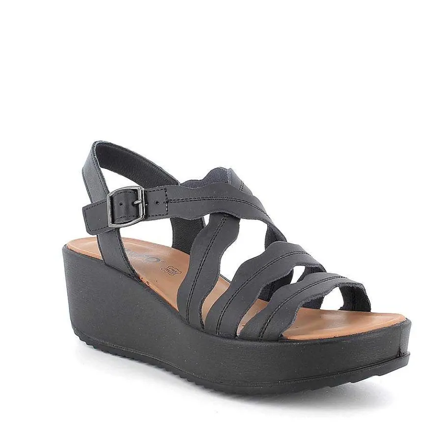 Woman Igi&Co Wedges-Black Women'S Leather Wedge Sandals