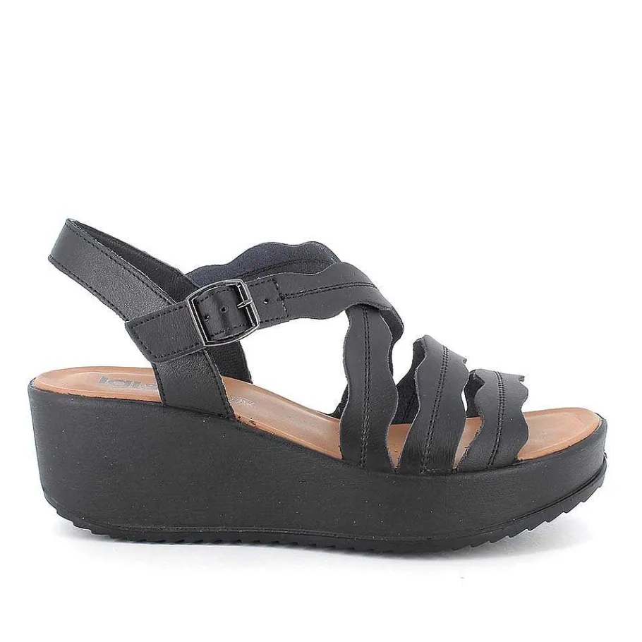 Woman Igi&Co Wedges-Black Women'S Leather Wedge Sandals