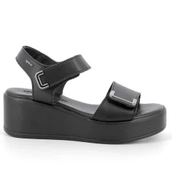 Woman Igi&Co Wedges-Black Women'S Leather Wedge Sandals