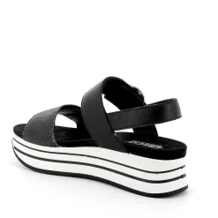 Woman Igi&Co Wedges-Black Women'S Leather Wedge Sandals