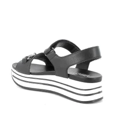 Woman Igi&Co Wedges-Black Women'S Leather Wedge Sandals