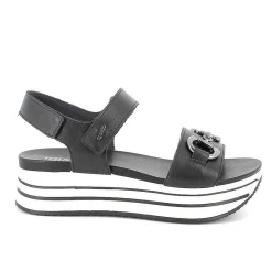 Woman Igi&Co Wedges-Black Women'S Leather Wedge Sandals