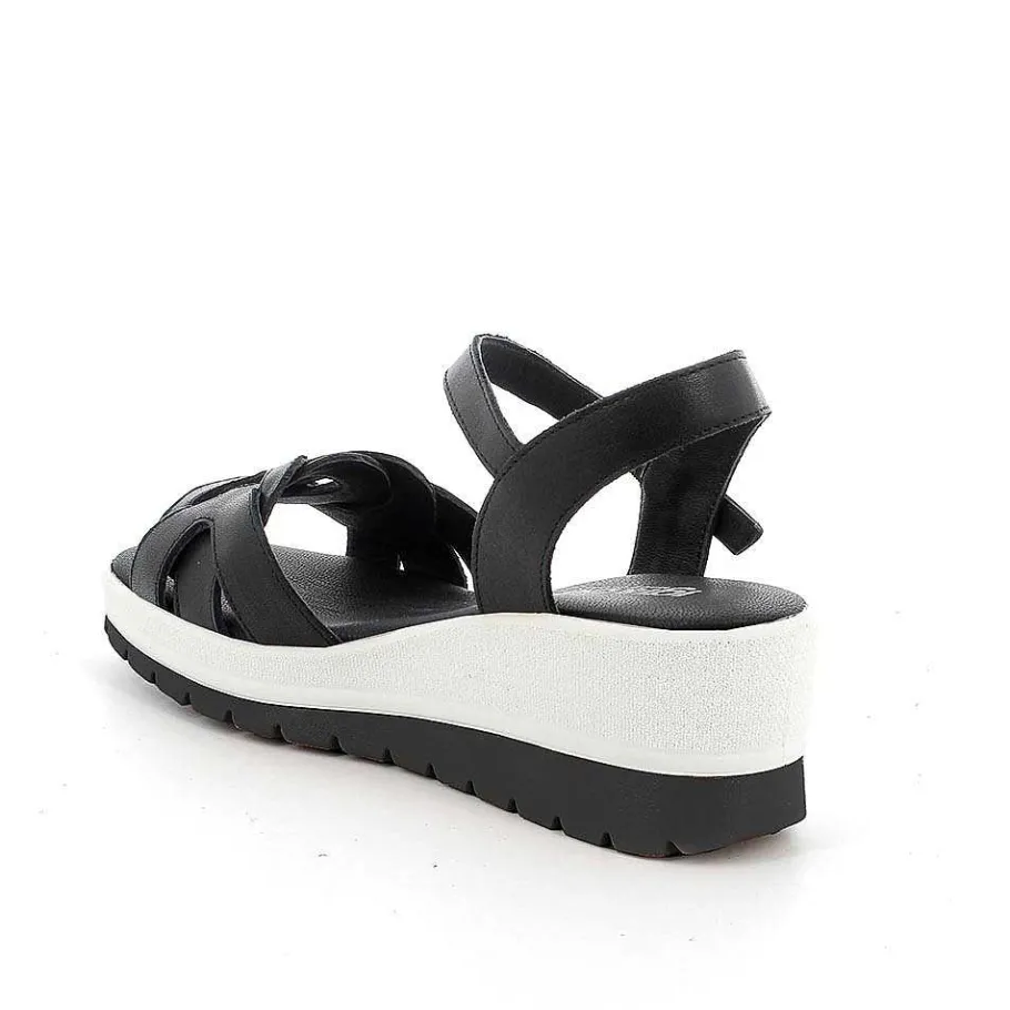 Woman Igi&Co Wedges-Black Women'S Leather Wedge Sandals