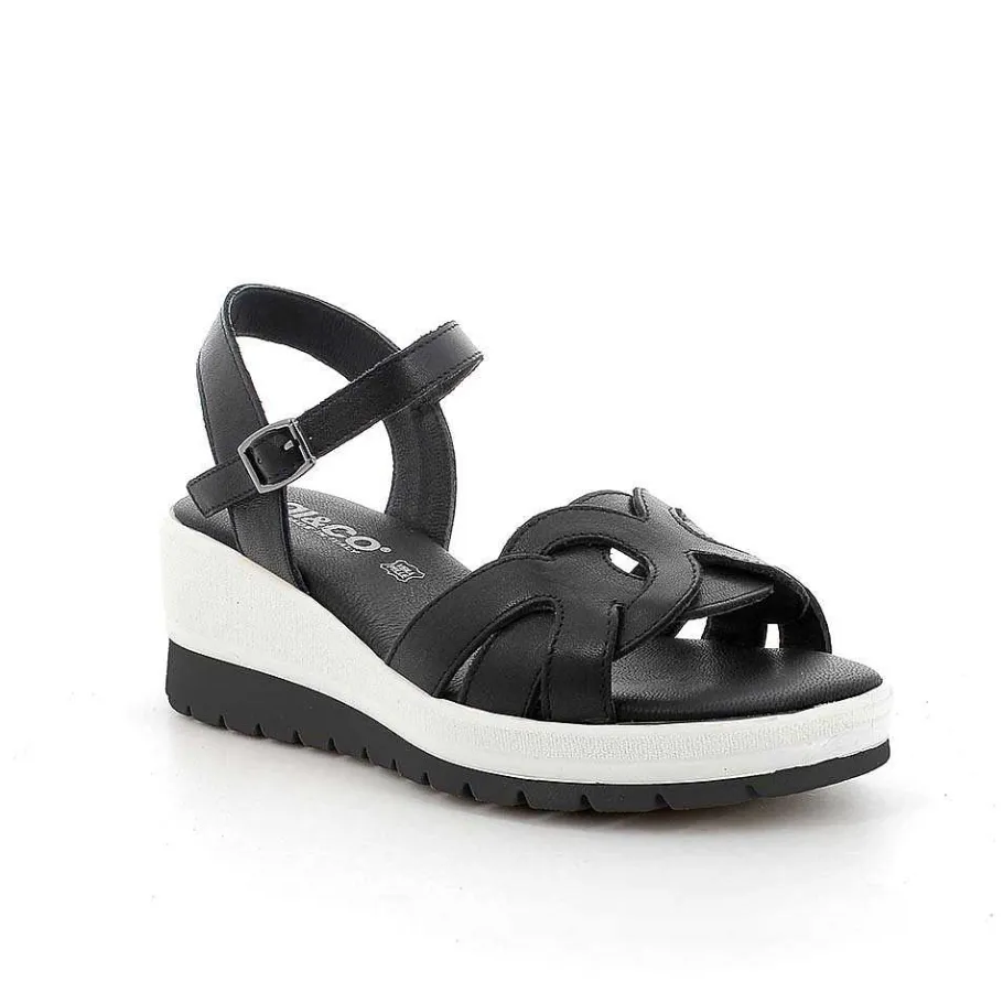 Woman Igi&Co Wedges-Black Women'S Leather Wedge Sandals