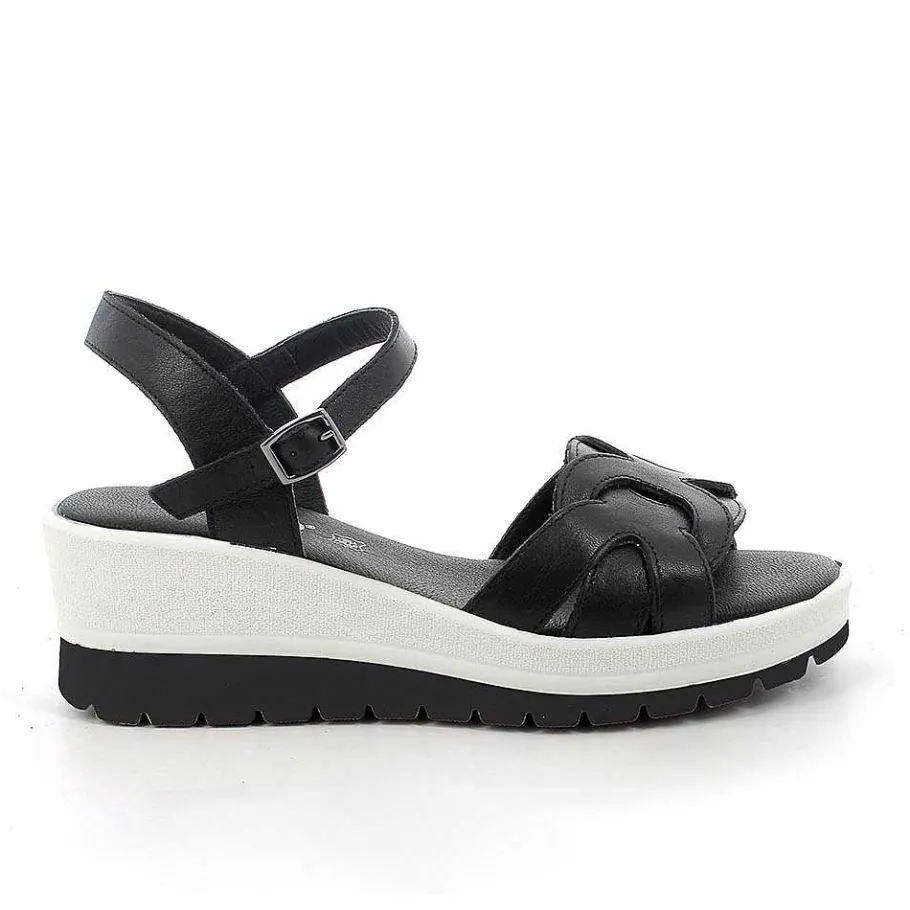 Woman Igi&Co Wedges-Black Women'S Leather Wedge Sandals