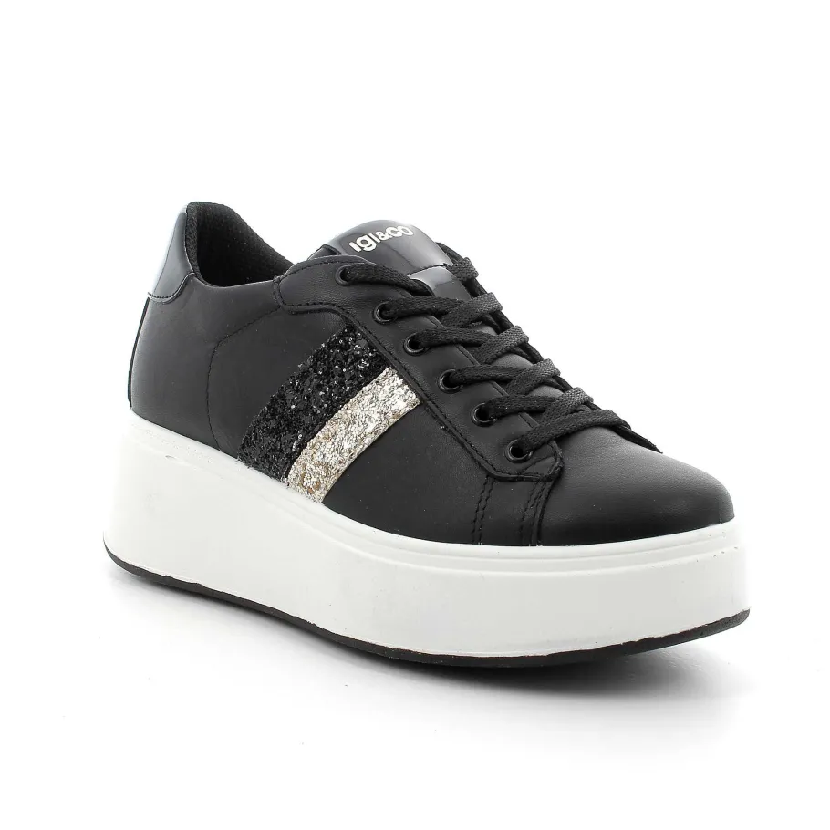 Woman Igi&Co Wedges-Black Women'S Leather Wedge Sneakers